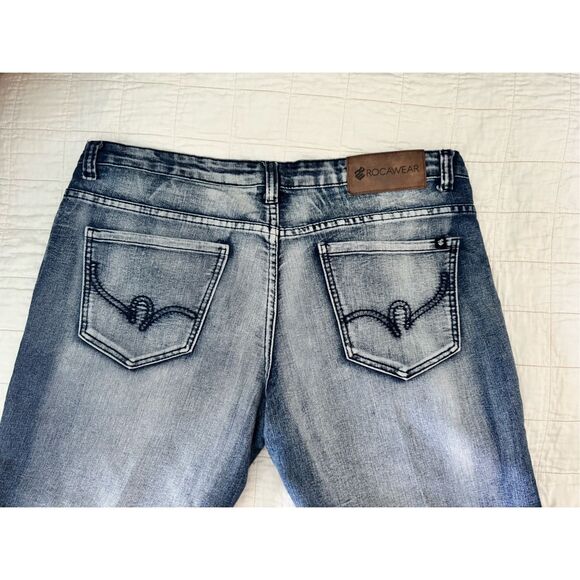 Rocawear Biker Jeans Mens 38 Blue Denim Streetwear Slim Fit Faded Skinny Leg y2k - Picture 4 of 10